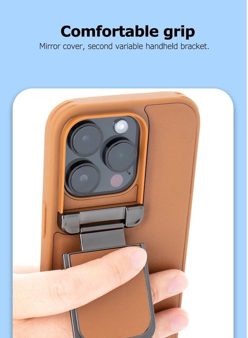 Case Compatible with iPhone 16 Pro Max Case, Luxury PU Leather Soft TPU Edge Invisible Camera Lens Fold Flip Stand Shockproof Cover with Microfiber Lining (Brown) - Image 3