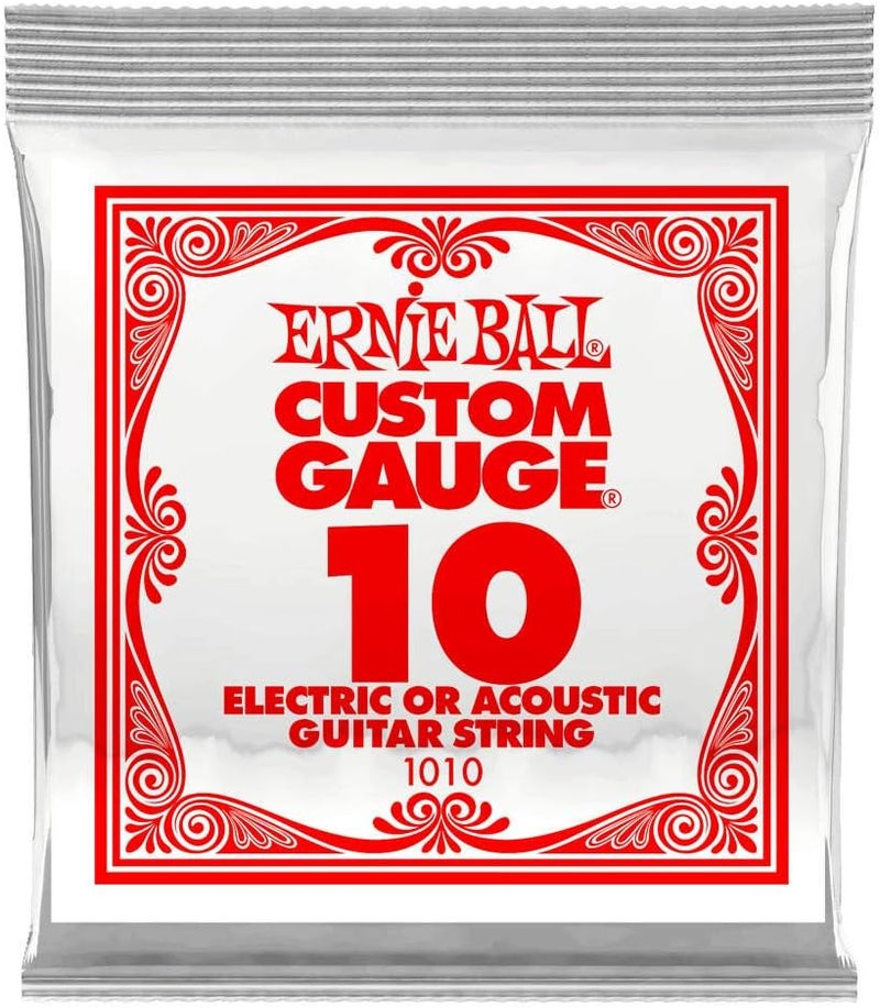 Ernie Ball Custom Gauge 10 Electric or Acoustic Guitar Strings - Pack of 6