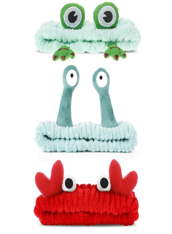 WLLHYF 3 Pack Spa Headband Face Wash Hairband Facial Makeup Head Wraps Cartoon Elastic Head Band Cute Frog Snail Crab Shower Headband Creative Hair Accessories for Beauty Skincare Sports - Image 1