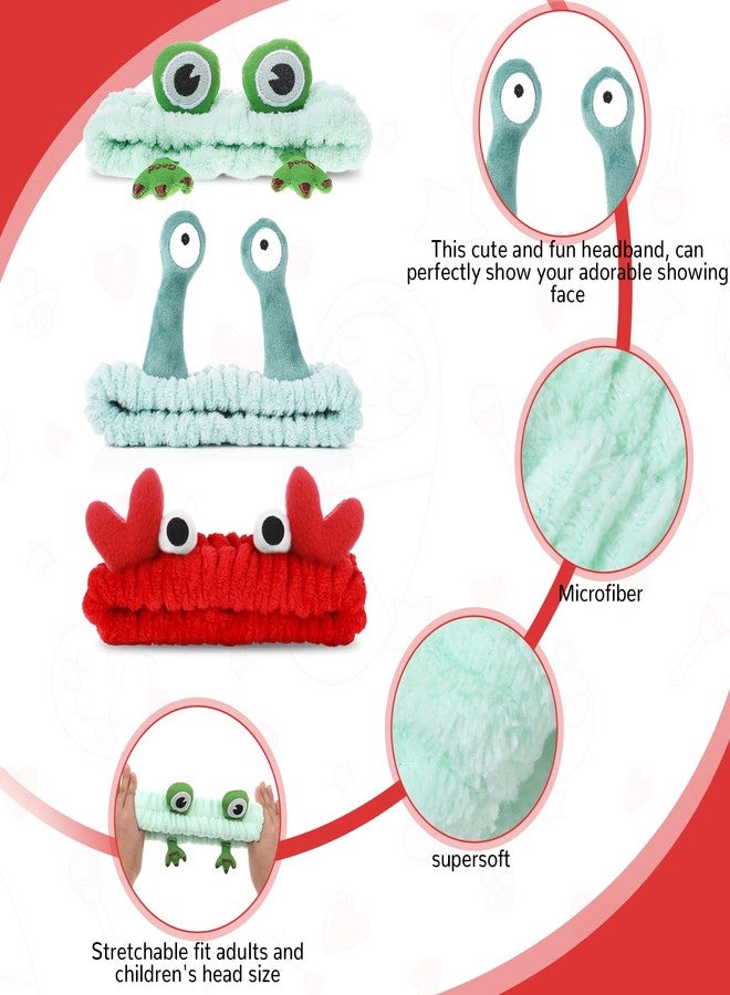 WLLHYF 3 Pack Spa Headband Face Wash Hairband Facial Makeup Head Wraps Cartoon Elastic Head Band Cute Frog Snail Crab Shower Headband Creative Hair Accessories for Beauty Skincare Sports - Image 3