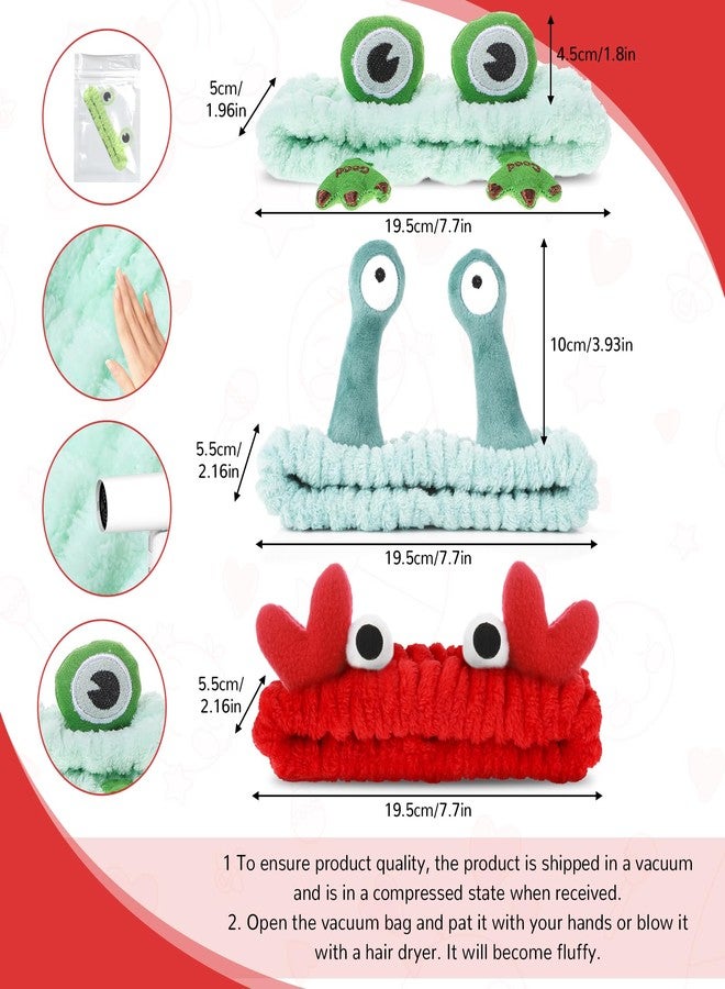 WLLHYF 3 Pack Spa Headband Face Wash Hairband Facial Makeup Head Wraps Cartoon Elastic Head Band Cute Frog Snail Crab Shower Headband Creative Hair Accessories for Beauty Skincare Sports - Image 2