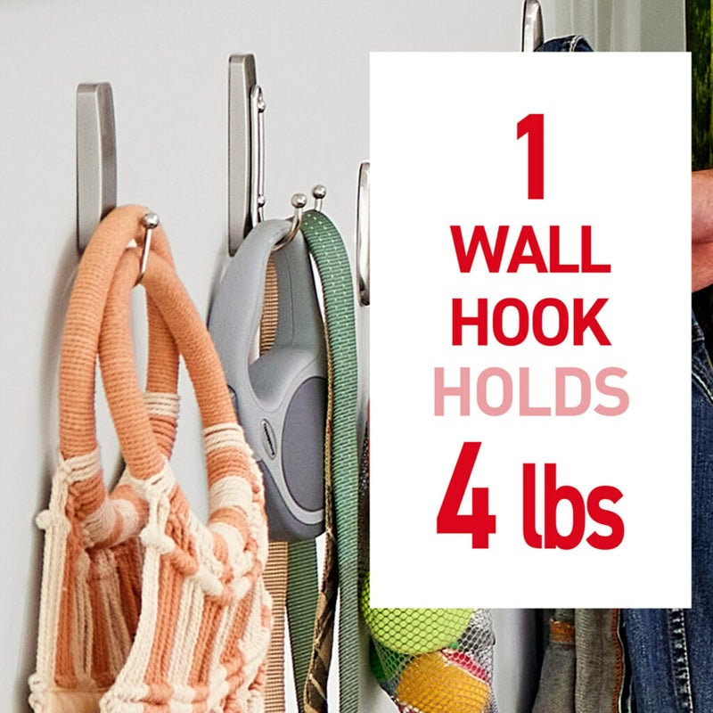 Command Large Brushed Nickel Double Hooks, 2 Hooks and 2 Command Strips, Damage Free Hanging Wall Hooks with Adhesive Strips, Coat Hooks for Hanging Christmas Decorations, Holds up to 4 lb - Image 3