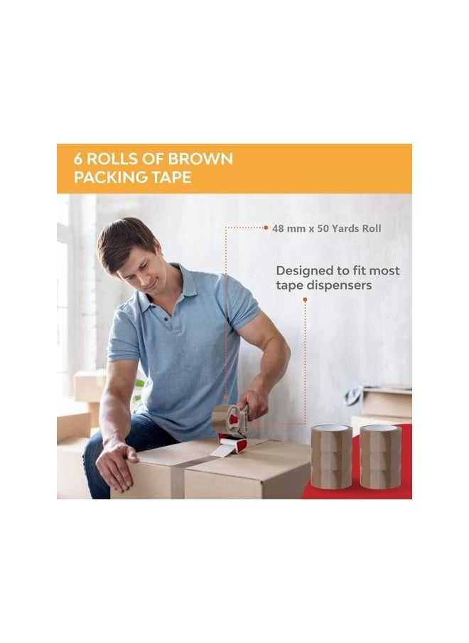 PROMASS 6 Rolls Brown Packaging Tape Rolls 48mm x 50 Yards | Packaging Tape for Packing Parcels, Boxes, Postage, Moving House | Adhesive Parcel & Brown Packing Tape | Moving Out Essentials - Value Pack  - Image 5