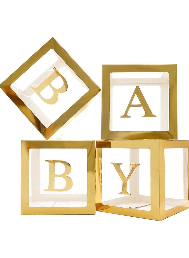 Birthday Party Decoration Balloon Boxes, 4 Transparent Balloon for Balloon Boxes with Letter Baby,Baby Boxes for Baby Shower Decorations Bridal Shower Decorations Decor(Gold)  - Image 2