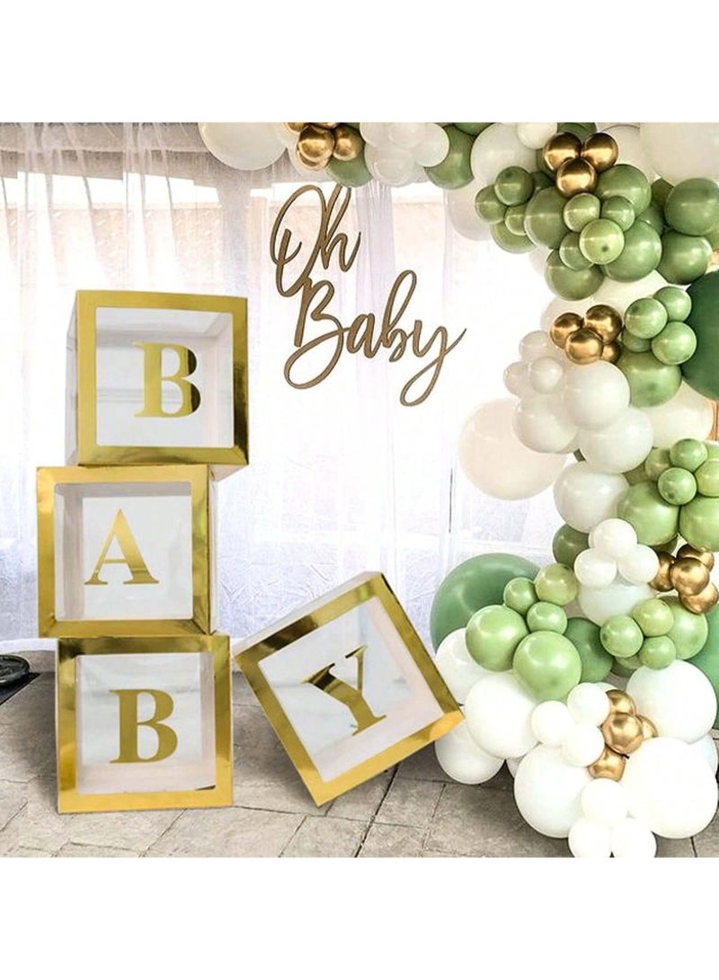Birthday Party Decoration Balloon Boxes, 4 Transparent Balloon for Balloon Boxes with Letter Baby,Baby Boxes for Baby Shower Decorations Bridal Shower Decorations Decor(Gold)  - Image 1