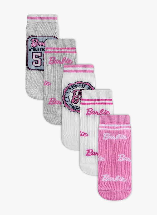 Barbie Printed Non Terry Ankle Length Socks - Set of 5
