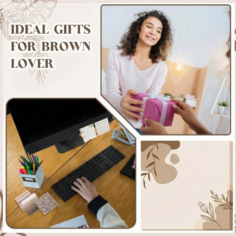 Saypacck 9 Pcs Aesthetic Sticky Notes Cute Pastel Self Stick Notepads Easy to Post Desk Supplies for Home Office Decor School Accessories Women Birthday Coworker Gifts (Brown) - Image 3