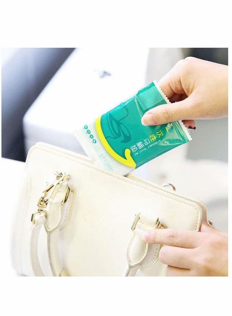 Excefore 50 قطعة أغطية مقاعد حمام يمكن التخلص منها لملحقات السفر، أغطية حصائر حمام سفر كبيرة الحجم من فيلم PE، تعبئة مستقلة، مطابقة للمياه مضادة للبكتيريا، حصيرة حمام محمولة - Image 3