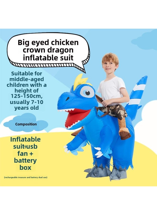 Children's Funny Costume Funny Parent-Child Cartoon Animal Mount Pants Dinosaur Triceratops Inflatable Year Gift-Color:Big Eyed Chicken Crown Dragon—children - Image 1