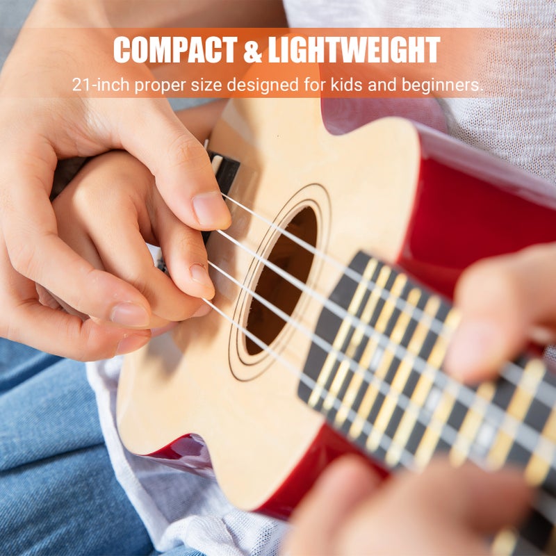 21-inch Ukulele 4 Strings Ukulele Small Guitar Bass Wooden Musical Instrument Kids Gift Beige - Image 4