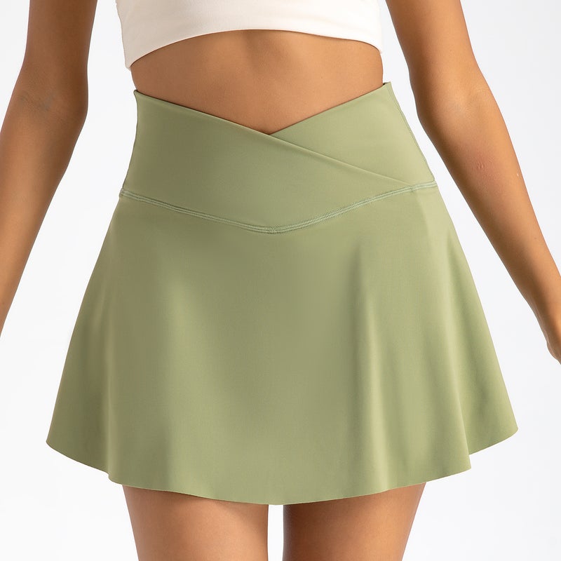 Generic Cross-border Sports Skirt Yoga Shorts Skirt Tennis Skirt Clothing Fitness Clothing Running Outdoor High Waist Yoga Clothing Women Green