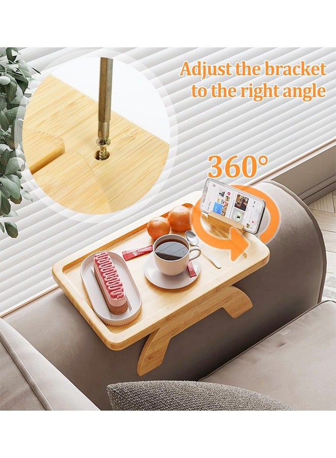 fashionhome Multipurpose Use Bamboo Couch Arm Table for Wide Couches Foldable Sofa Tray With 360° Rotating Phone Holder Portable Armrest Serving Tray Table for Eating and Drinking 15.3x9.8 Inch  - Image 5