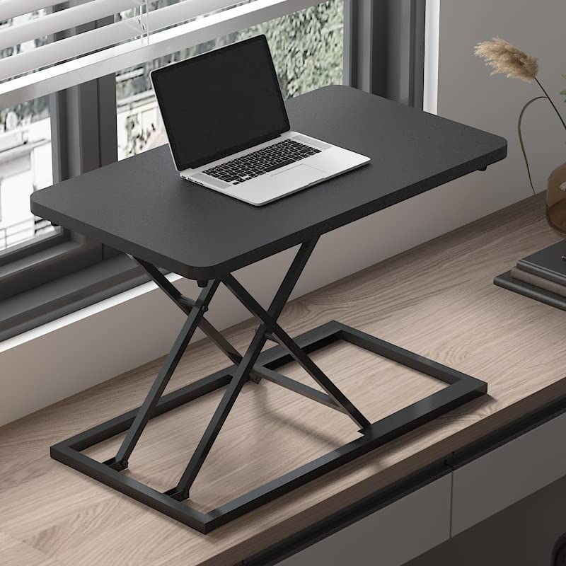 TARKAN Wood Standing Desk Riser Height Adjustable Sit to Stand Desktop Workstation Table for Laptop Monitor Black - Image 1