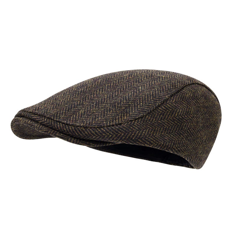STARANCE Men's Flat Cap Wool Tweed Driving Irish Newsboy Hat (Herringbone Coffee) - Image 1