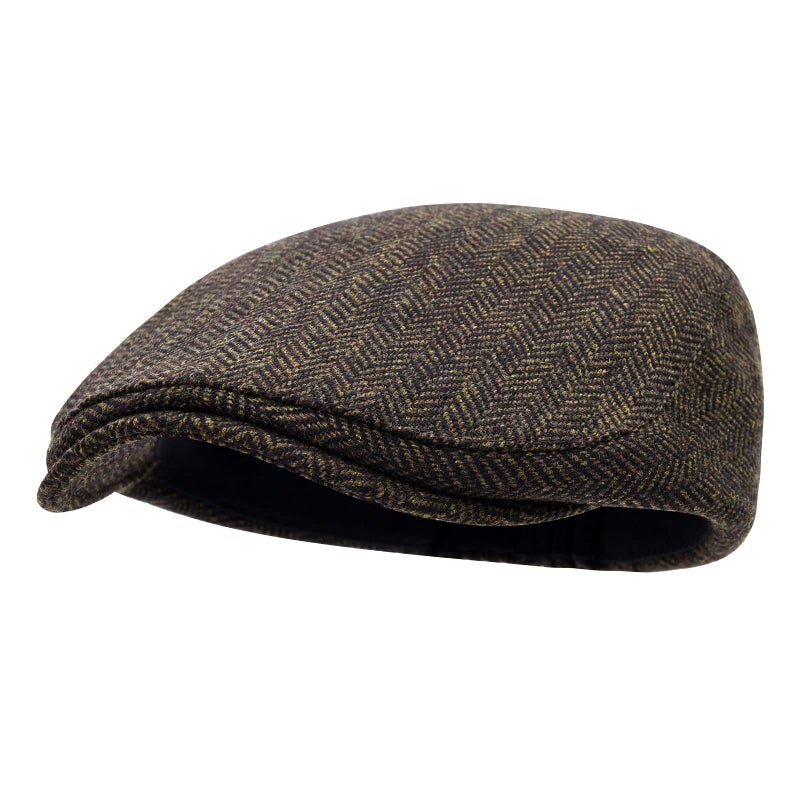STARANCE Men's Flat Cap Wool Tweed Driving Irish Newsboy Hat (Herringbone Coffee) - Image 2