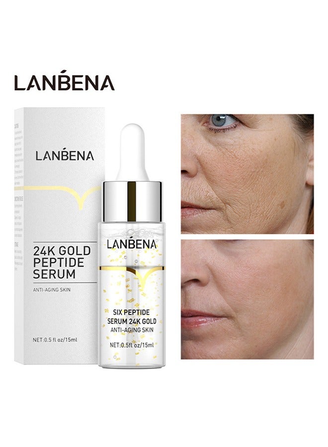 LANBENA 24K Gold Peptide Serum，Easilydays Face Peptides Serum Oil For Skin Lift Firming Care+Eliminate Fine Lines+Moisturizing 15ml - Image 1