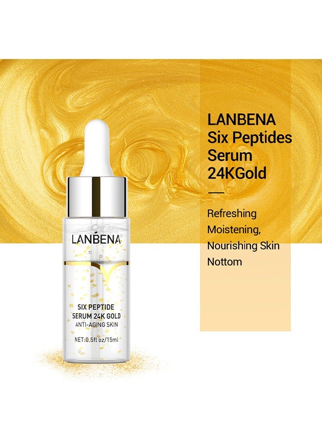 LANBENA 24K Gold Peptide Serum，Easilydays Face Peptides Serum Oil For Skin Lift Firming Care+Eliminate Fine Lines+Moisturizing 15ml - Image 2