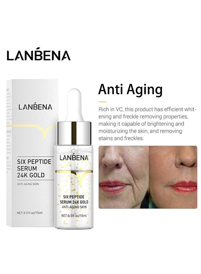LANBENA 24K Gold Peptide Serum，Easilydays Face Peptides Serum Oil For Skin Lift Firming Care+Eliminate Fine Lines+Moisturizing 15ml - Image 5