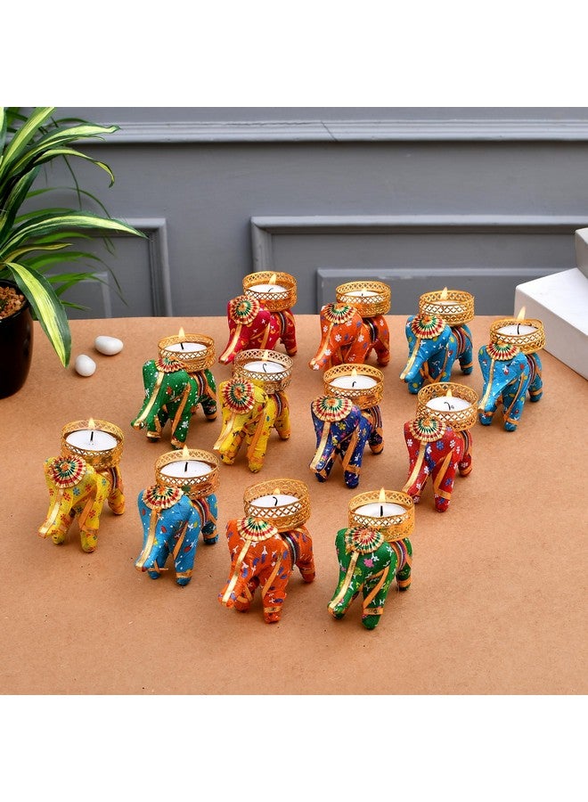 Pride Store Handcrafted Elephant Tealight Candle Multicolor Candles for Home Decoration Diwali Laxmi Poojan Elephant Tea Light Candle Holder Birthday Decor Diwali Decoration tealight Candles (Pack of 12) - Image 1
