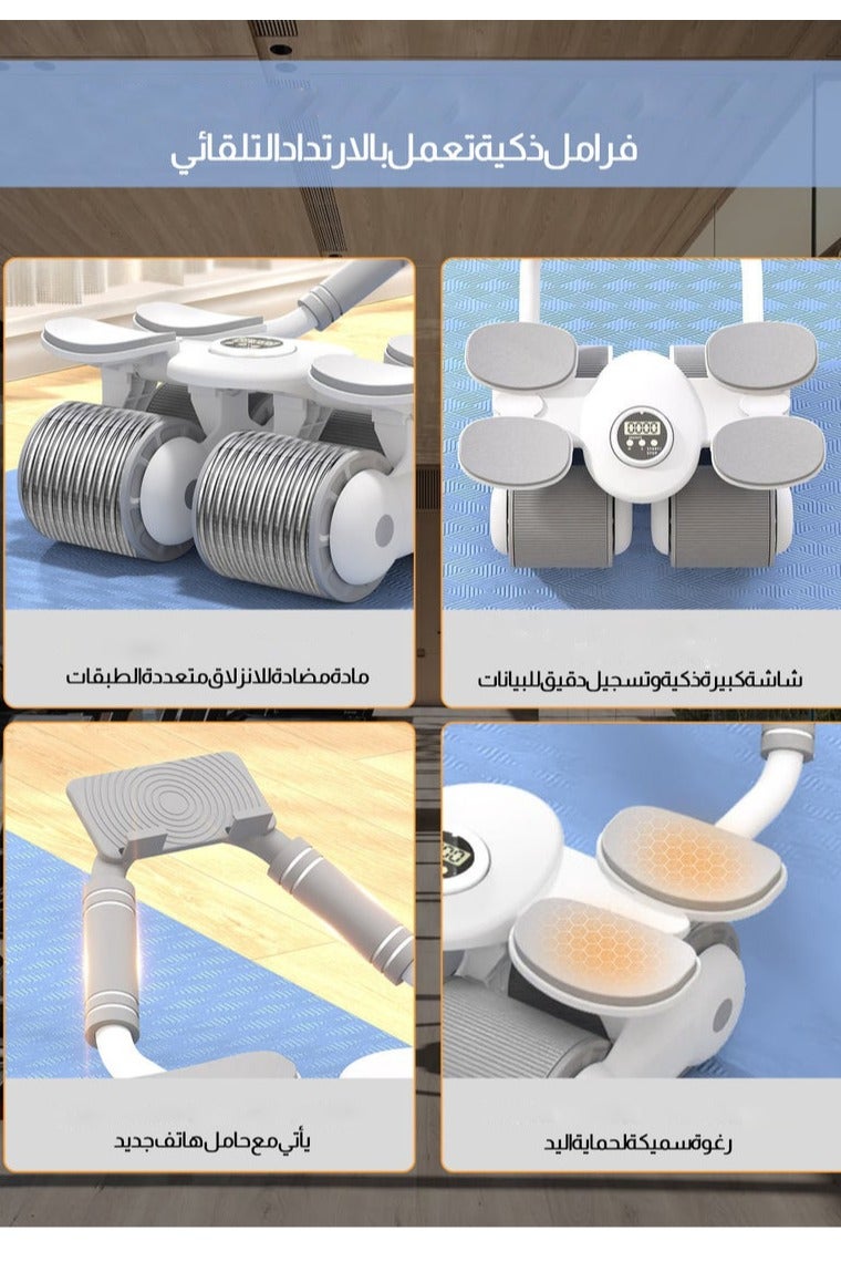 عجلة بطن بآلية ارتداد تلقائي مع مساند للمرفق ومؤقت، للجنسين، أبيض - Image 5