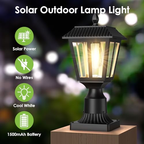 Greluna Solar Post Lights, Dusk to Dawn Solar Lamp Post Light with Pier Mount Base, Post Lights Outdoor Waterproof for Garden Yard Landscape Pole Pillar (Warm White) - Image 2