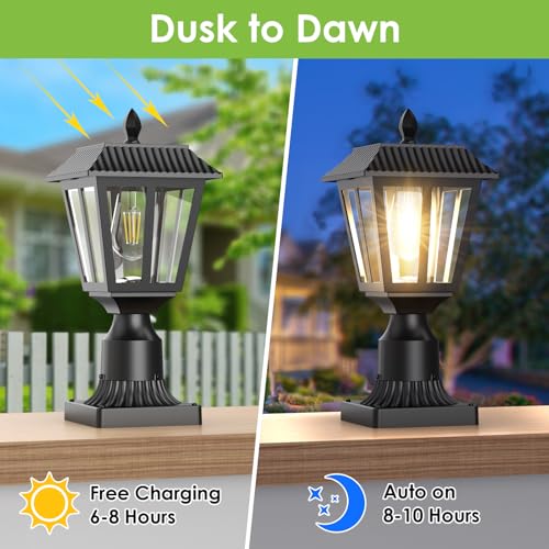 Greluna Solar Post Lights, Dusk to Dawn Solar Lamp Post Light with Pier Mount Base, Post Lights Outdoor Waterproof for Garden Yard Landscape Pole Pillar (Warm White) - Image 4