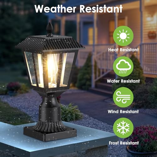 Greluna Solar Post Lights, Dusk to Dawn Solar Lamp Post Light with Pier Mount Base, Post Lights Outdoor Waterproof for Garden Yard Landscape Pole Pillar (Warm White) - Image 3