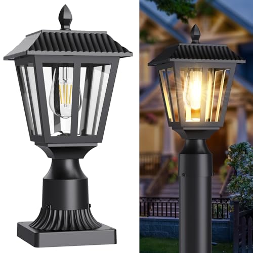 Greluna Solar Post Lights, Dusk to Dawn Solar Lamp Post Light with Pier Mount Base, Post Lights Outdoor Waterproof for Garden Yard Landscape Pole Pillar (Warm White) - Image 1