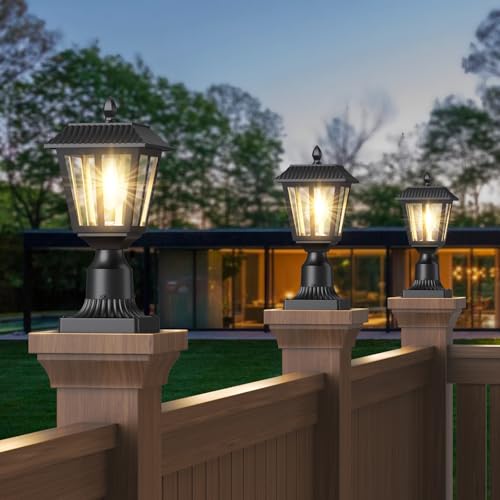 Greluna Solar Post Lights, Dusk to Dawn Solar Lamp Post Light with Pier Mount Base, Post Lights Outdoor Waterproof for Garden Yard Landscape Pole Pillar (Warm White) - Image 5