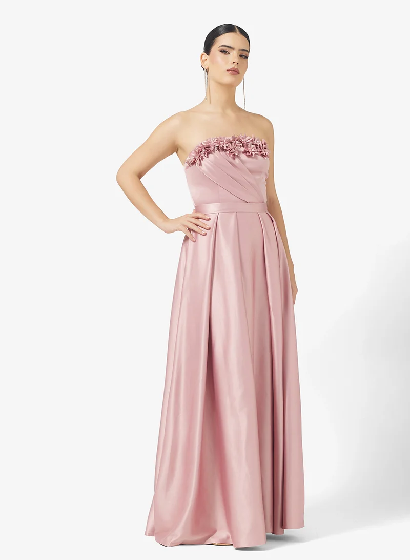 نمشي x Off Shoulder 3D Floral Draped Gown