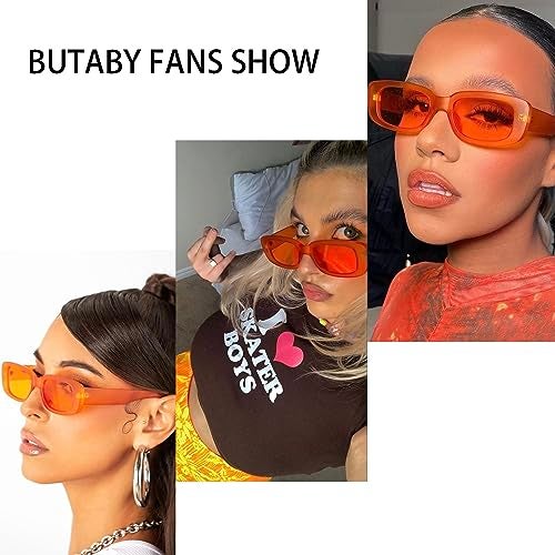 BUTABY Rectangle Sunglasses for Women Retro Driving Glasses 90’s Vintage Fashion Narrow Square Frame UV400 Protection Orange - Image 2