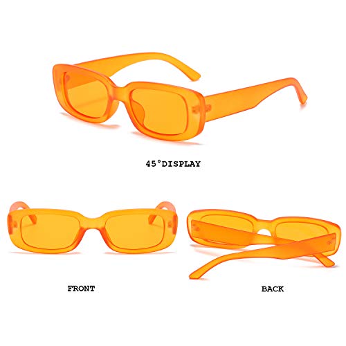 BUTABY Rectangle Sunglasses for Women Retro Driving Glasses 90’s Vintage Fashion Narrow Square Frame UV400 Protection Orange - Image 3