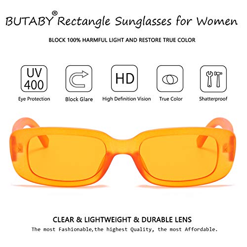 BUTABY Rectangle Sunglasses for Women Retro Driving Glasses 90’s Vintage Fashion Narrow Square Frame UV400 Protection Orange - Image 4