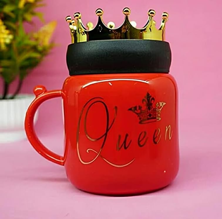 SKDBPM King Queen Printed Coffee and Tea Ceramic Mug Gift for Birthday Husband, Couple, Friends, Lover,Brother, beutyfull Mug Set of 2 Mugs (Black King - RED Queen) - Image 2