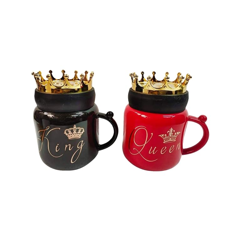 SKDBPM King Queen Printed Coffee and Tea Ceramic Mug Gift for Birthday Husband, Couple, Friends, Lover,Brother, beutyfull Mug Set of 2 Mugs (Black King - RED Queen) - Image 1