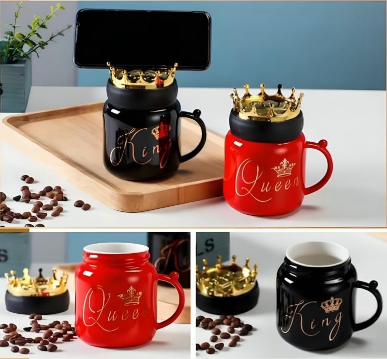 SKDBPM King Queen Printed Coffee and Tea Ceramic Mug Gift for Birthday Husband, Couple, Friends, Lover,Brother, beutyfull Mug Set of 2 Mugs (Black King - RED Queen) - Image 4