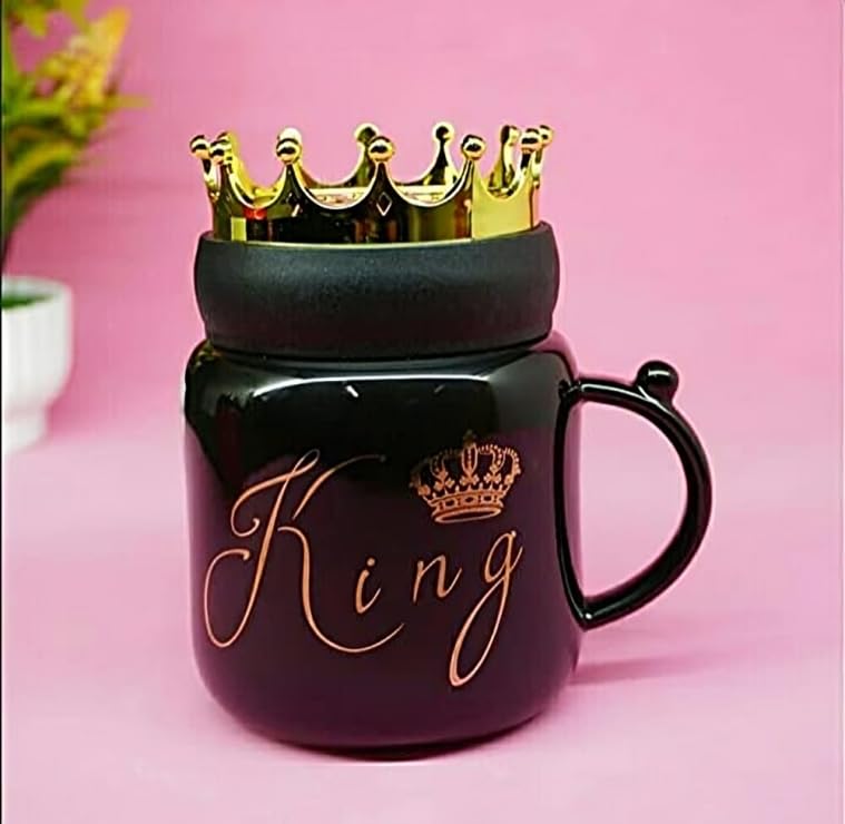 SKDBPM King Queen Printed Coffee and Tea Ceramic Mug Gift for Birthday Husband, Couple, Friends, Lover,Brother, beutyfull Mug Set of 2 Mugs (Black King - RED Queen) - Image 3