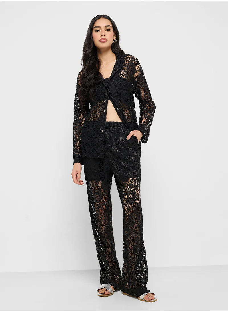 جينجر Lace Shirt & Pant Coord Set