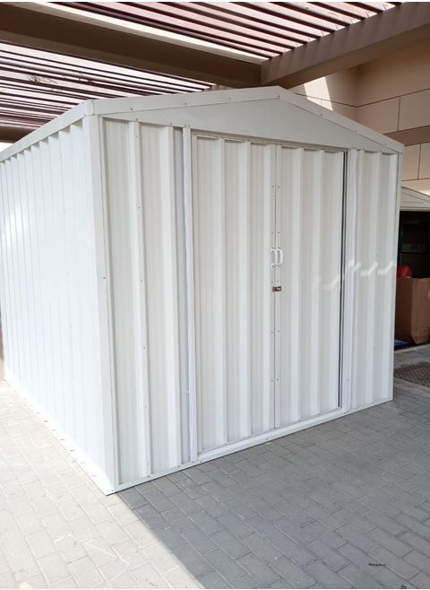 GARDEN STORAGE SHED with Hut and Base | Galvanized Metal| Spacious 205cm L x 205cm W x 205cm H | Secure and Durable | Lockable Design | Rust and Water-Resistant/Sliding door