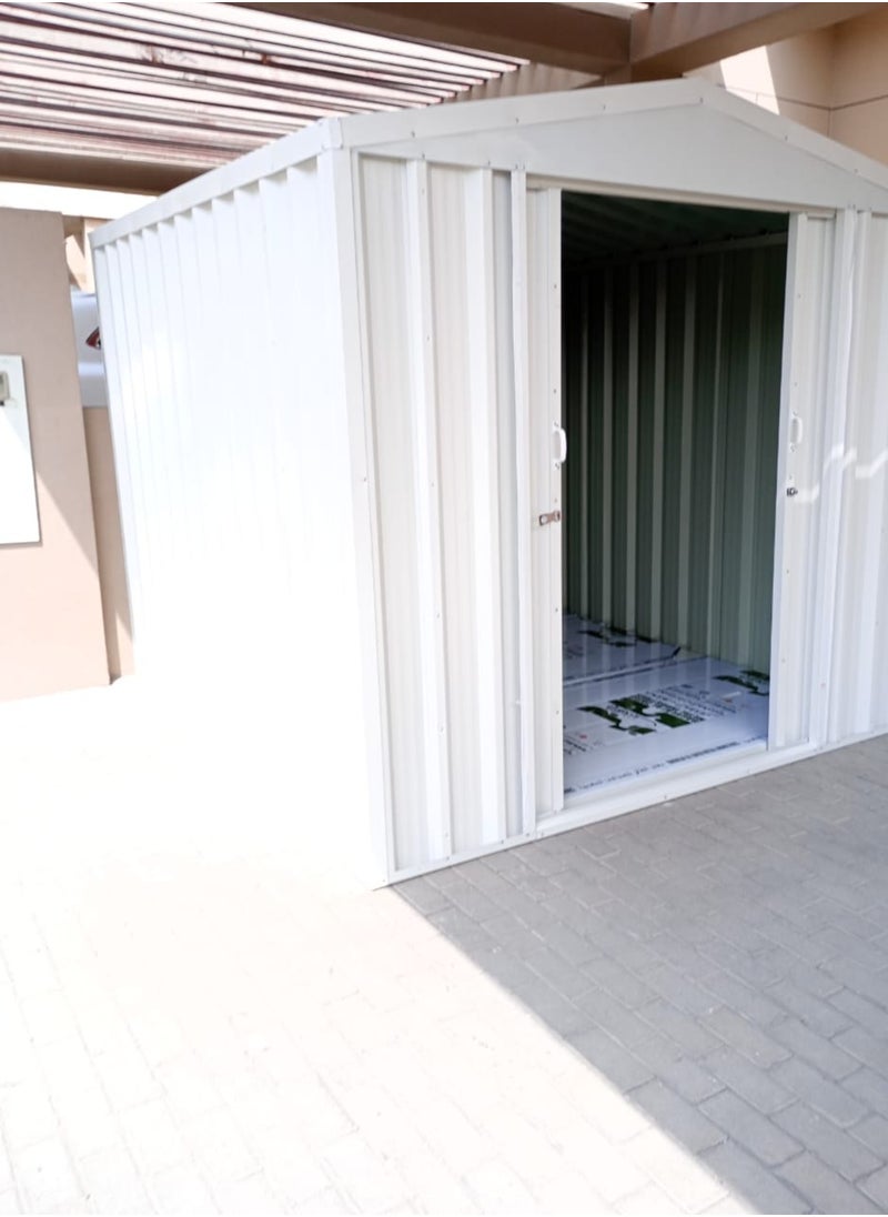 GARDEN STORAGE SHED with Hut and Base | Galvanized Metal| Spacious 205cm L x 205cm W x 205cm H | Secure and Durable | Lockable Design | Rust and Water-Resistant/Sliding door