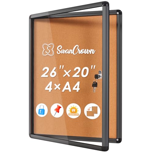 S SWANCROWN SWANCROWN Lockable Bulletin Board Notice Pin Cork Boards Tamper Proof Message Board for Photos Memos,26x20inch (4xA4) - Image 1