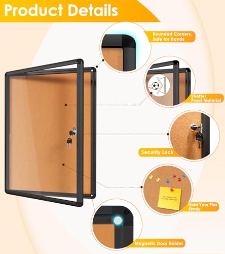 S SWANCROWN SWANCROWN Lockable Bulletin Board Notice Pin Cork Boards Tamper Proof Message Board for Photos Memos,26x20inch (4xA4) - Image 3