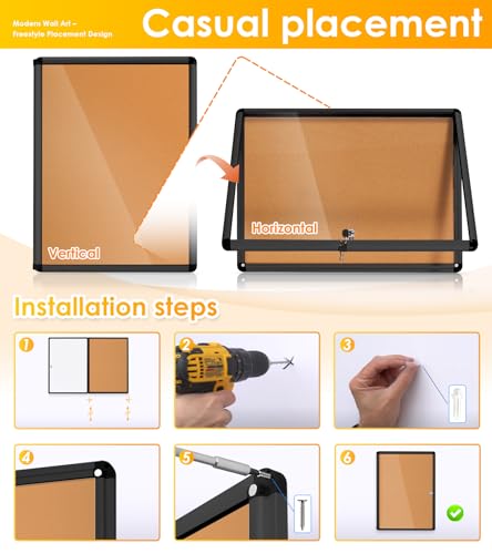 S SWANCROWN SWANCROWN Lockable Bulletin Board Notice Pin Cork Boards Tamper Proof Message Board for Photos Memos,26x20inch (4xA4) - Image 4