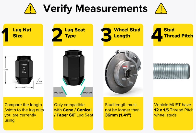 StanceMagic 24pcs 12x1.5 Lug Nuts - Compatible with Toyota Tacoma 4Runner FJ Cruiser Tundra, Lexus GX460 GX470, and More - 1.4 inch Length - 0.87 inch Width - Closed End Bulge Nuts Cone Seat - Black - Image 2