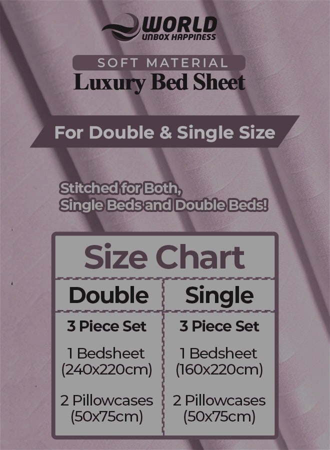 إي وورلد مجموعة فاخرة مكونة من 3 قطع بتصميم خطوط وردية من ورقة سرير واحدة و2 وسادة للفندق والمنزل، مصنوعة من قطن فائق النعومة والتهوية للراحة على مدار العام، (فردي/مزدوج). - Image 2