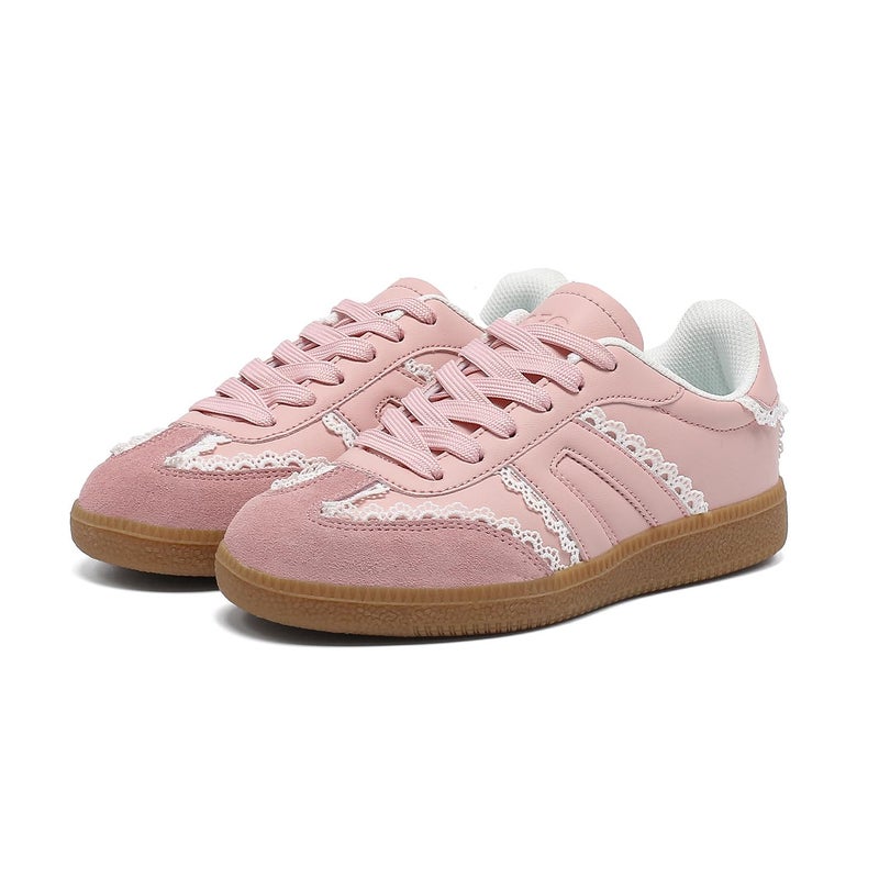 OFG Women's Retro Gum Sole Fashion Sneakers-Lace Detail Casual Retro Walking Shoes-Gum Sole Casual Tennis-Anti Slip Trainersï¼ˆPink Lace,7ï¼‰ - Image 5