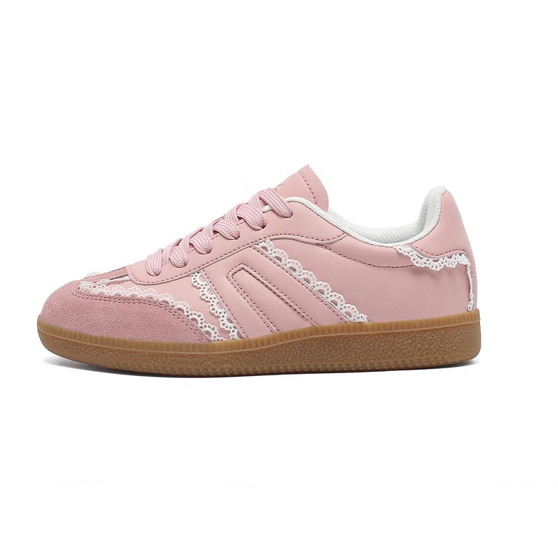 OFG Women's Retro Gum Sole Fashion Sneakers-Lace Detail Casual Retro Walking Shoes-Gum Sole Casual Tennis-Anti Slip Trainersï¼ˆPink Lace,7ï¼‰ - Image 4