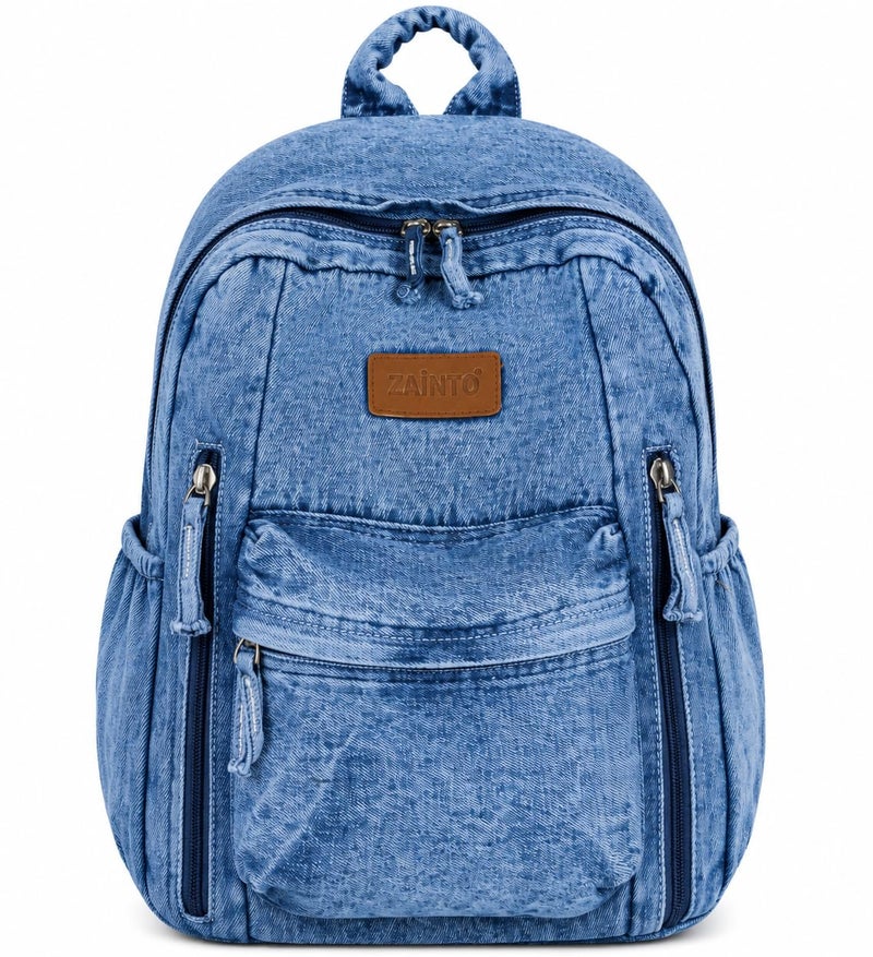 ZAINTO Denim Backpacks for men and women Stylish Outdoor Travel bag with Multi-Compartment Design - Washable. Eco-Friendly, Stylish, Durable Recycled & Upcycled Backpack|3 Compartments 25 liters - Image 1