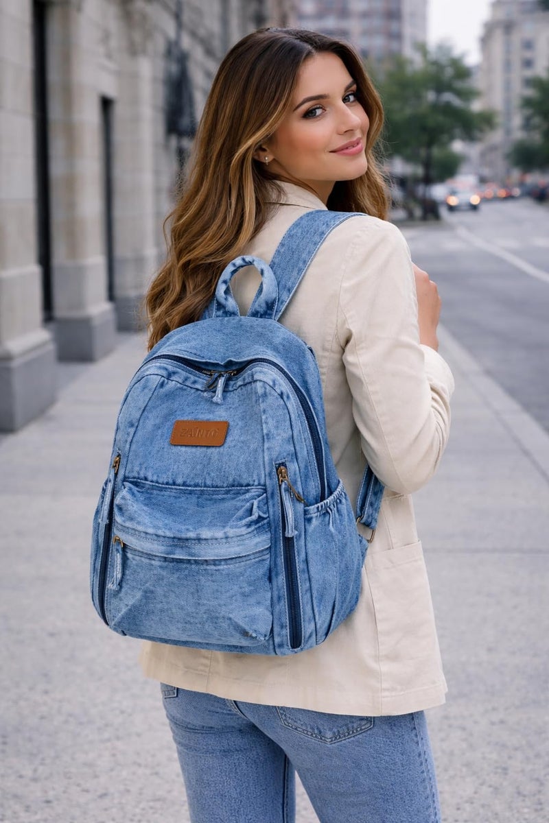 ZAINTO Denim Backpacks for men and women Stylish Outdoor Travel bag with Multi-Compartment Design - Washable. Eco-Friendly, Stylish, Durable Recycled & Upcycled Backpack|3 Compartments 25 liters - Image 2