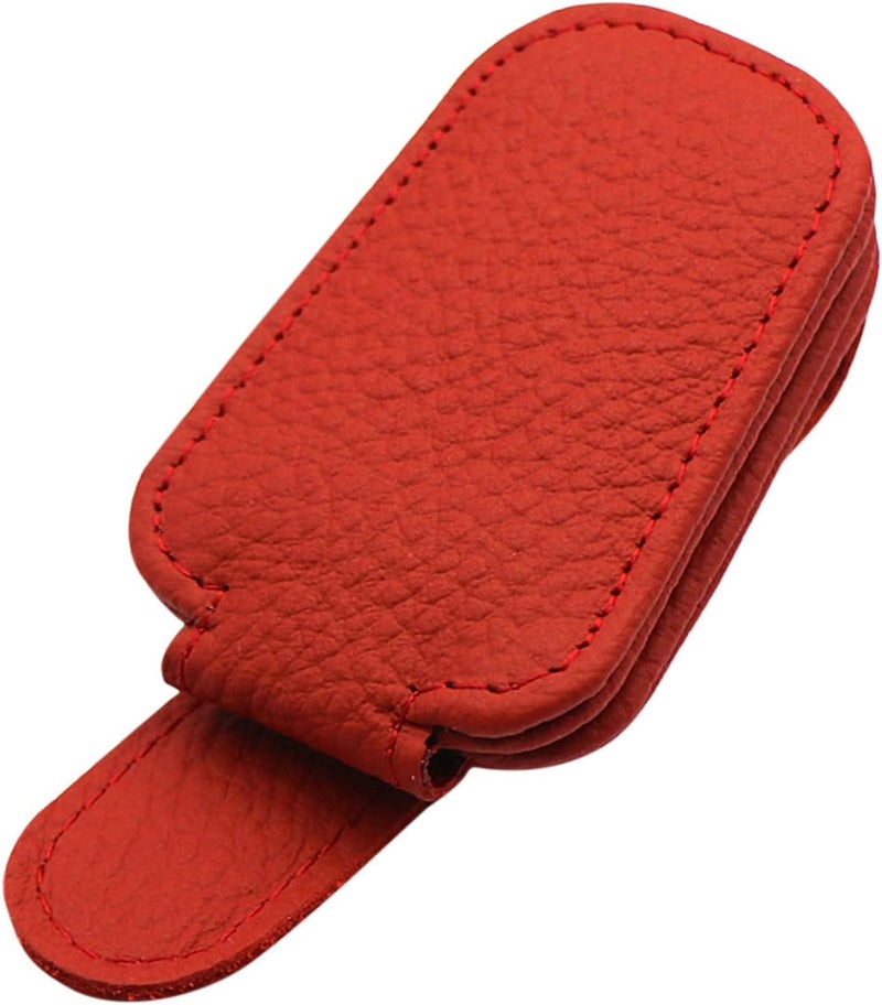 comfrt Car Sunglass Holder, Magnetic Leather Glasses Eyeglass Hanger Clip Sunglass Holder for Car, Ticket Card Clip Visor Sunglass Mount, Car Visor Accessories (Red) - Image 1